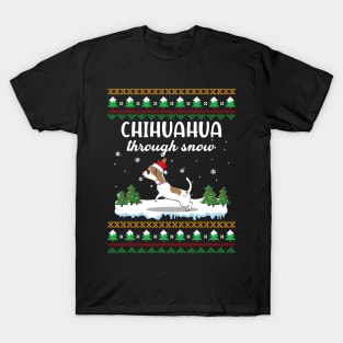 Chihuahua Through Snow Funny Christmas Costume T-Shirt
